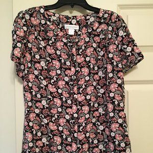 Short Sleeve Black Print Blouse